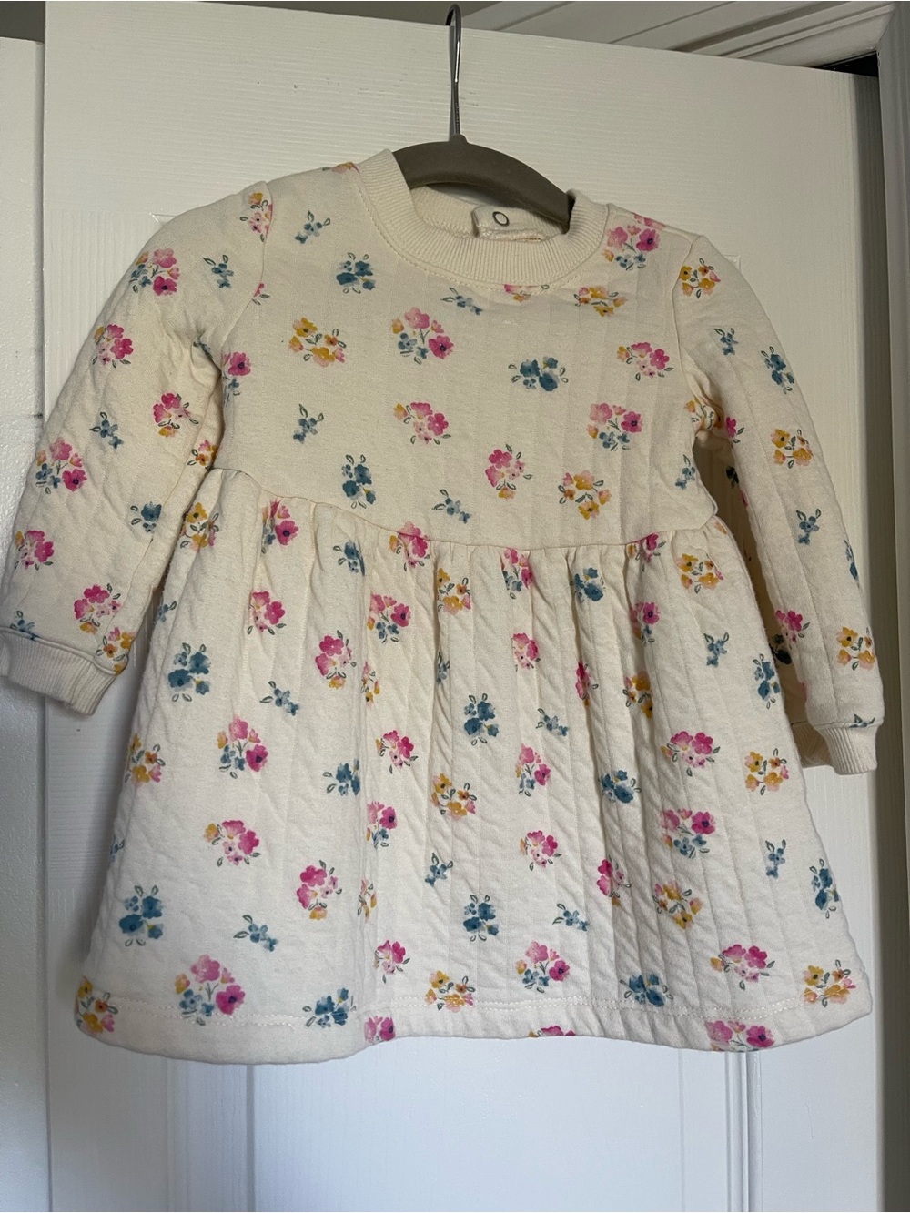 Carter's Cream Quilted Baby Dress with Pink, Blue & Yellow Floral Print